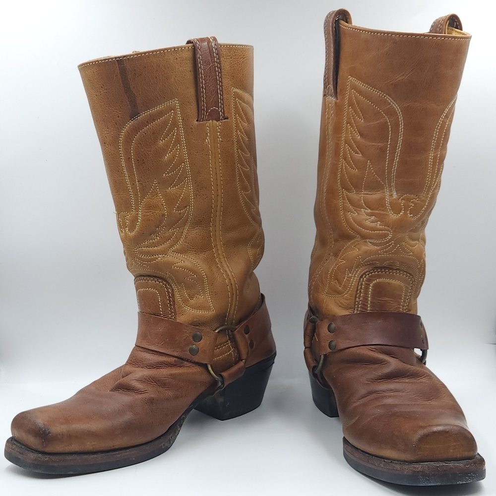 Frye Classic Brown Leather Cowboy Boots Olive Green Size 8.5 Women